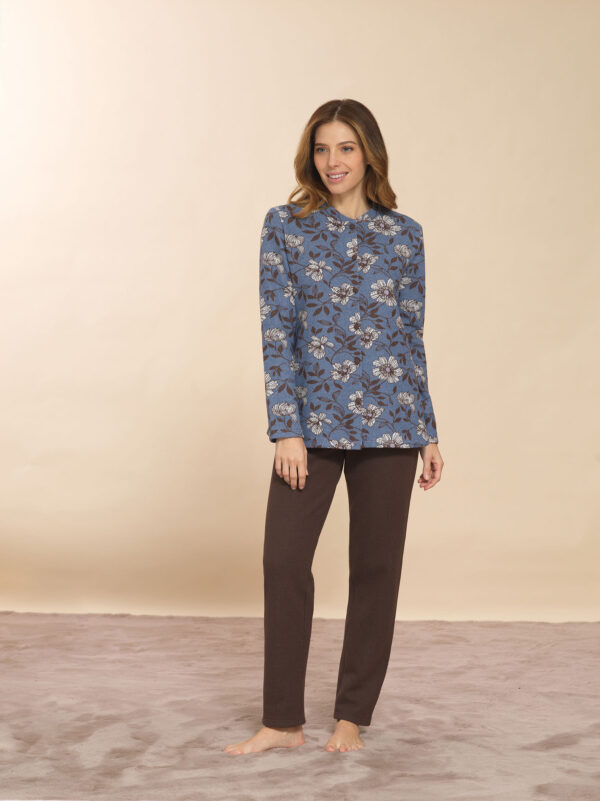 Set homewear fleece μπλε jeans floral Linclalor