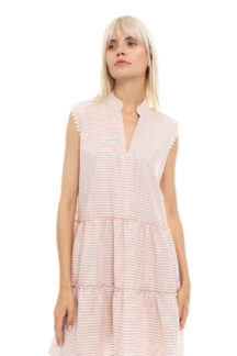 Φόρεμα ριγέ σωμών λευκό Pink Label