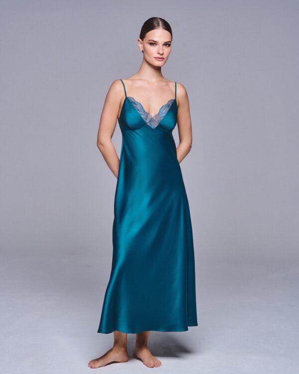 Νυχτικό satin maxi emerald Lida Lingerie