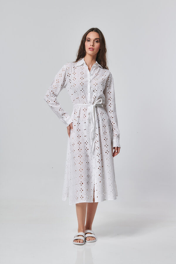 Φόρεμα πουκαμίσα white embroderied Indira