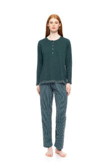 Πυζάμα green forest stripes Pink Label