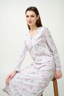 Νυχτικό midi grey pink floral Pillow talk by Vamp