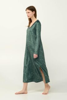 Καφτάνι maxi velvet green animal print Vamp
