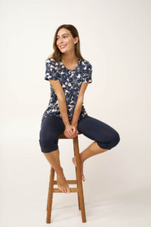 Πυζάμα capri blue blazer floral Vamp