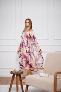 Ρόμπα midi satin Botanical Flower Pink Label